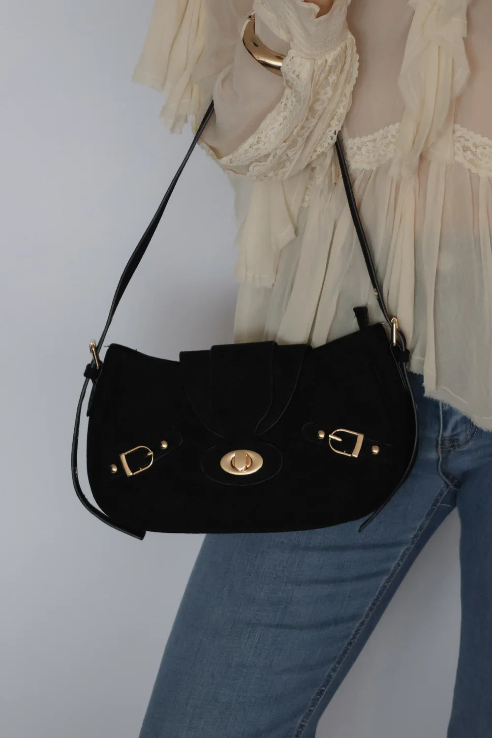 Lenna Faux Suede Shoulder Bag with Adjustable Strap