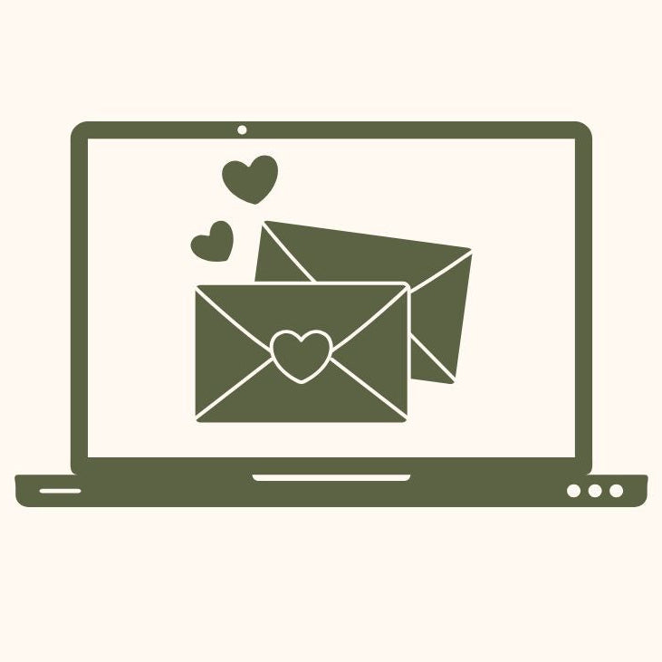 Icon of a laptop with heart-shaped envelopes on a white background