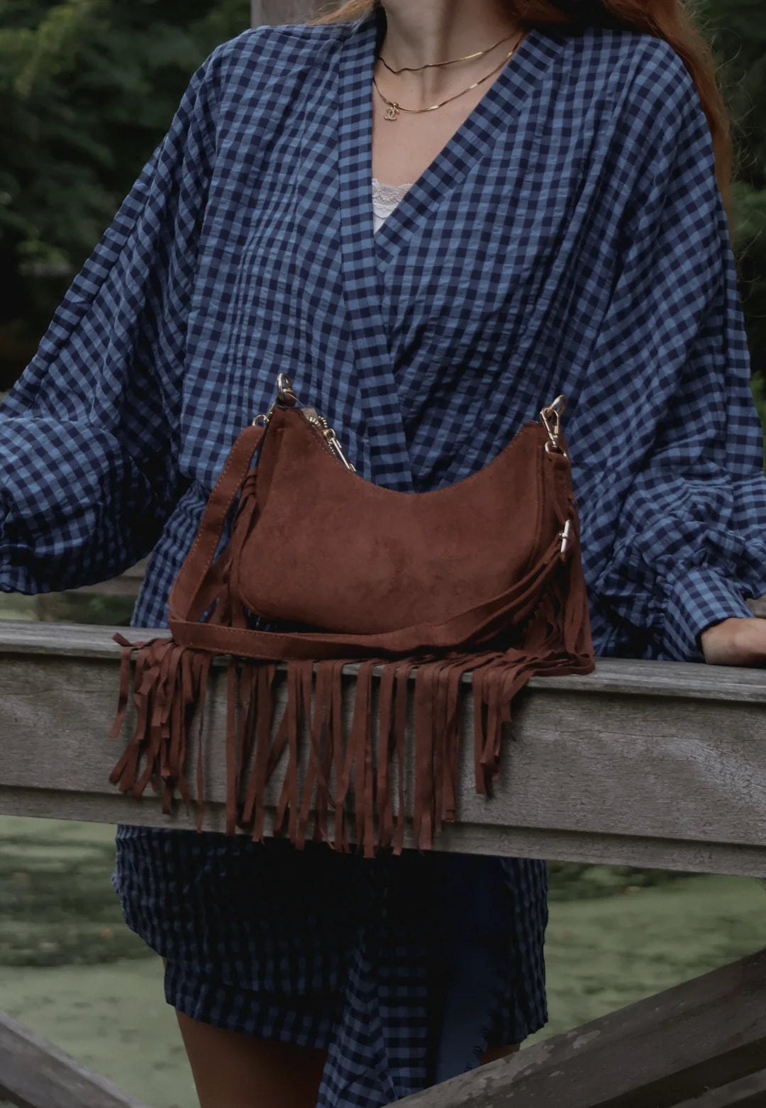 Hannah Faux Suede Crossbody Fringe Bag
