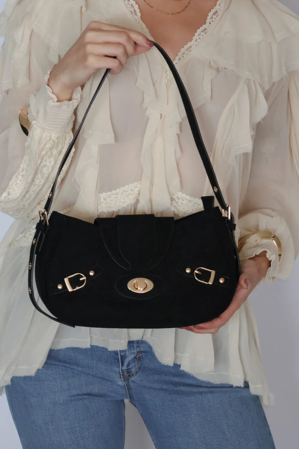 Lenna Faux Suede Shoulder Bag with Adjustable Strap